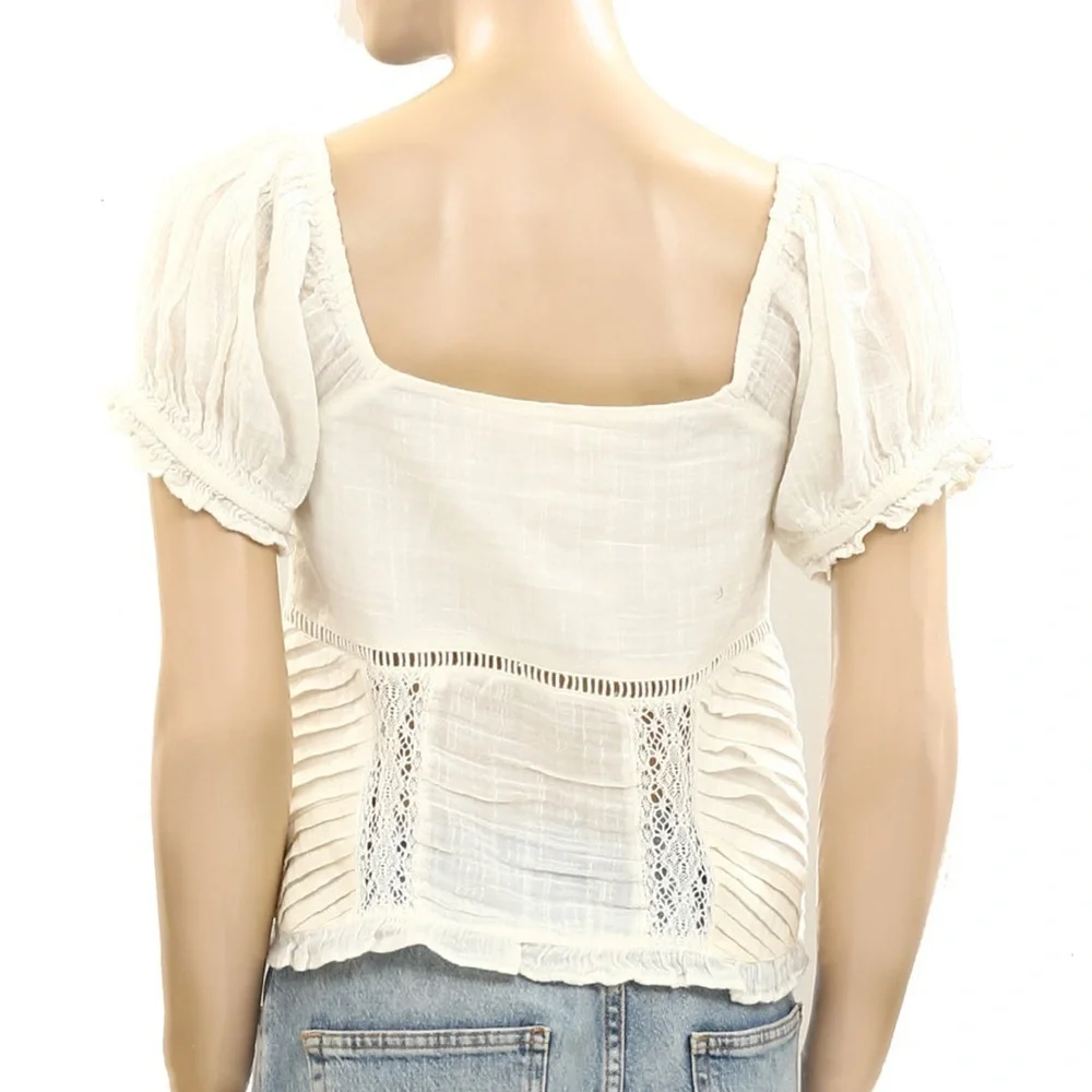 Free People Cream Blouse with Lace Accents